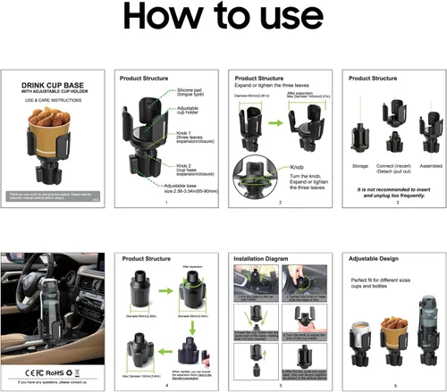 Vista 9 de Portavasos y organizador expandible de alta resistencia para automóvil, ajuste universal para botellas grandes, tazas de café, teléfonos, alimentos