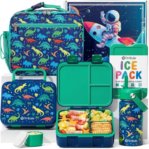 Vista 13 de Fimibuke Lonchera Bento para Niños - Contenedor de Snacks Bento para Niños Pequeños con 3 Compartimentos, Botella de Agua de Acero Inoxidable, Bolsa
