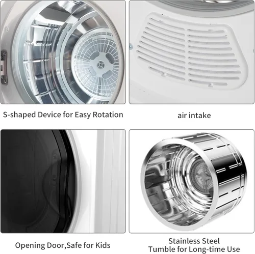 Vista 5 de ROVSUN Secadora de ropa portátil de 9 libras -1400 W con perilla de fácil control, color blanco