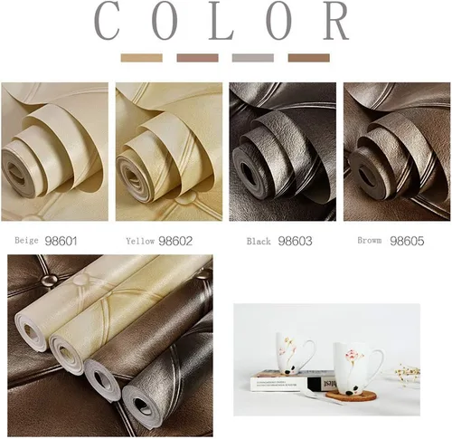 Vista 6 de QIHANG - Papel pintado de imitación de piel suave con diseño de diamante para dormitorio, TV, hotel, fondo de pantalla, 1.73 pulgadas de ancho x