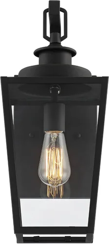Vista 8 de Possini Euro Design Ackerly - Moderna lámpara de pared para exteriores, acero negro texturizado, paneles de vidrio transparente de 17 1/4 pulgadas