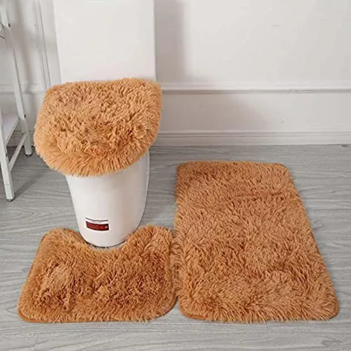 Vista 27 de Juego de 3 tapetes de baño para baño, suaves, antideslizantes, suaves, en forma de U, tapete para inodoro, tapete de baño y tapa de inodoro