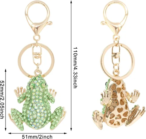 Vista 2 de HONBAY Llavero de rana con diamantes de imitación, decoración de animales brillantes en una caja para bolso, bolso, cartera, bolsos, mochila, Verde