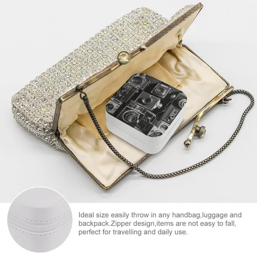 Vista 3 de Retro Cool Camera Collection Jewelry Box for Women PU Leather Jewelry Organizer Storage Case with Zipper Mini Travel Jewelry Case Portable Jewelry