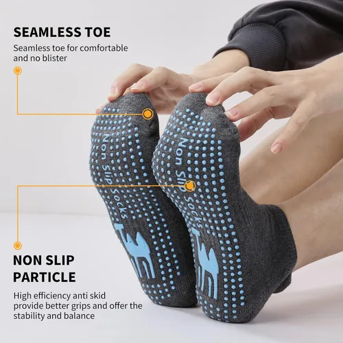 Vista 2 de 4 pares de calcetines antideslizantes para pilates, yoga, barre ballet, danza, calcetines antideslizantes para mujeres y hombres
