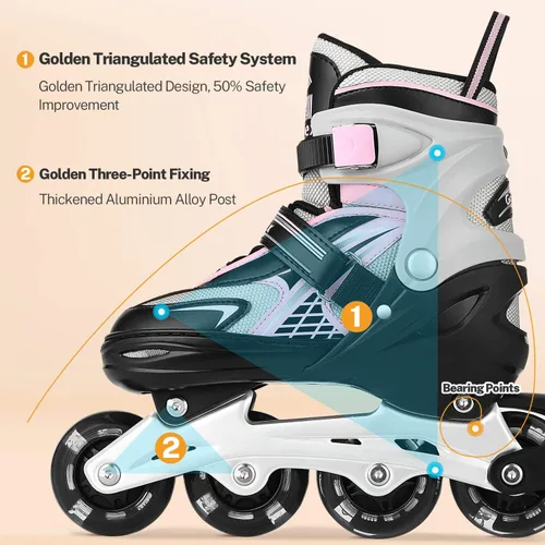 Vista 3 de Gonex Patines en línea para niñas y niños, patines ajustables para exteriores, patines en línea para niños, adolescentes y mujeres con ruedas