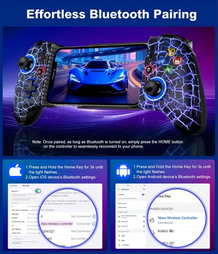 Vista 4 de LIFUFUTEE Mobile Gaming Controller for iPhone/Android, Wireless Phone Controller with Hall Joysticks/Triggers, Mobile Controller Support Phone Case