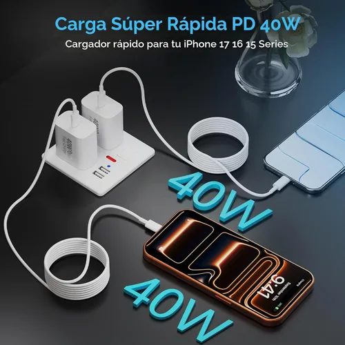 Vista 3 de Cargador rápido del iPhone 17 16 18 Pro Max, cargador rápido del teléfono