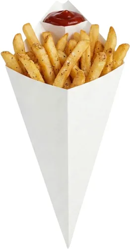 Vista 13 de Restaurantware Conetek - Conos de comida ecológicos de 11.5 pulgadas con bolsillo integrado para condimentos: para aperitivos, cono de papel seguro