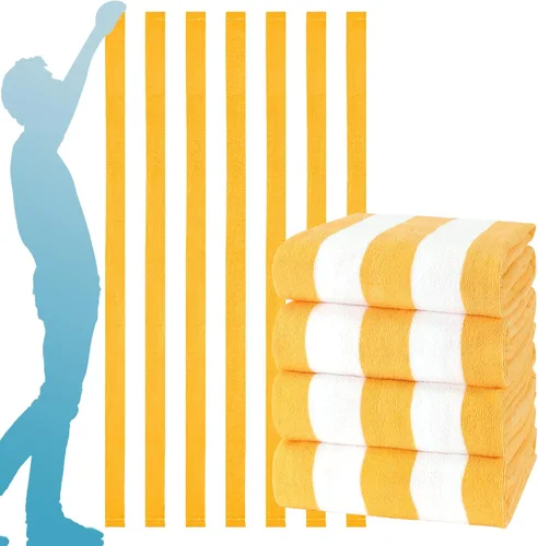 Vista 12 de Paquete de 4 toallas de baño extra grandes a rayas, juego de toallas de baño a granel, tamaño XL, grandes, esponjosas, absorbentes, de microfibra