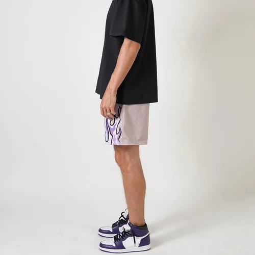 Vista 5 de BOOMLEMON Pantalones cortos de baloncesto para hombre, pantalones cortos deportivos de entrenamiento casual con estampado gráfico de llama de malla