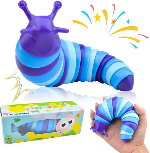 Vista 14 de Cevioce Juguete Fidget de Babosa, Juguete Sensorial Fidget de Babosa para Niños y Adultos, 2 Piezas de Lindos Juguetes Sensoriales Articulados en 3D