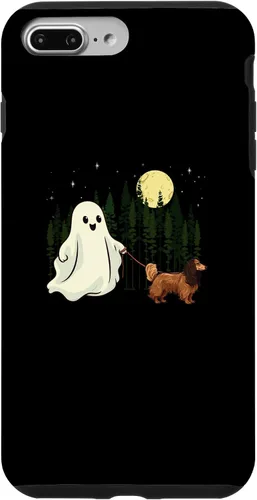 Vista 9 de iPhone 14 - Carcasa divertida para niños con diseño de perro salchicha caminando fantasma Halloween