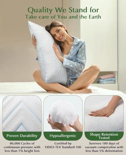 Vista 4 de DIORIS Pillows Queen Size Set of 2, Hotel Bed Pillows for Sleeping