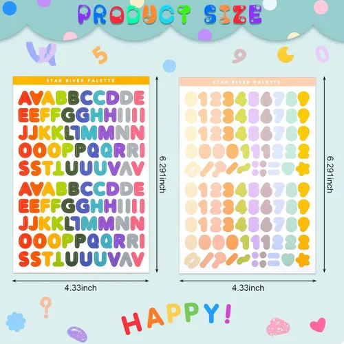 Vista 2 de Tenare 30 hojas de calcomanías de números del alfabeto coloridas, autoadhesivas, manualidades, manualidades, álbumes de recortes, letras
