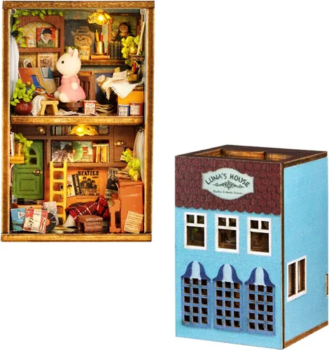 Vista 12 de MAGQOO - Kit de casa de muñecas en miniatura de bricolaje con muebles, escala 1:100, habitación creativa, mini casa de muñecas de madera, accesorios
