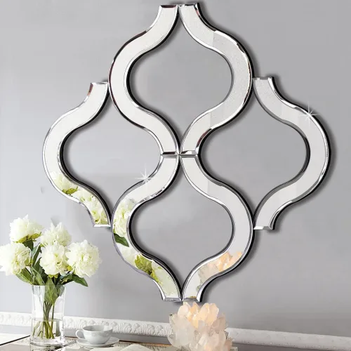 Vista 6 de DMDFIRST Espejo de pared en forma de arco, plateado, 14.75 x 14.75 pies, decoración moderna de moda, sin marco, borde biselado