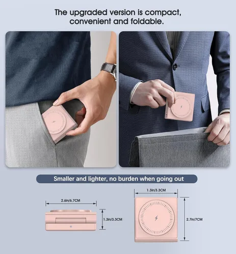 Vista 3 de Estación de carga inalámbrica 3 en 1 para múltiples dispositivos Apple - Cargador inalámbrico magnético plegable para viajes - Cargador de 18W