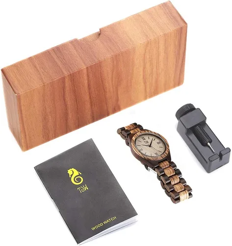 Vista 6 de TJW 6006 - Reloj de pulsera analógico de cuarzo para hombre, de madera, hecho a mano, informal.