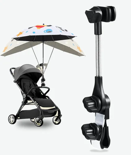 Vista 8 de Accesorio universal ajustable para sombrilla de cochecito de 360°, soporte de paraguas para sillas, bicicletas y sillas de ruedas, abrazadera