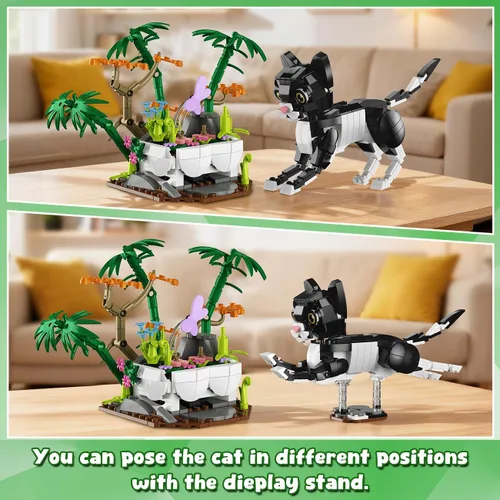 Vista 5 de HiWEEGO Juego de construcción de animales salvajes 3 en 1 - Figuras de animales con 3 opciones de construcción Panda Gato Cebra, juguete de bloques