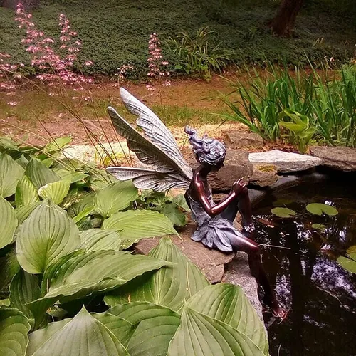 Vista 2 de Figura de resina de jardín, estatua de ángel, esculturas de jardín, estatua de flores, estatua de jardín, decoración al aire libre, exquisita