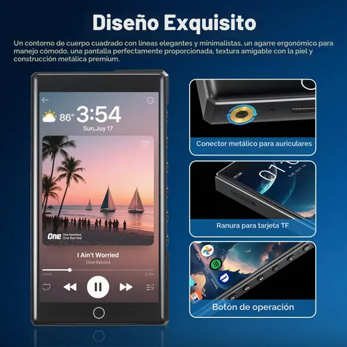 Vista 6 de Reproductor MP3 KeenPlus de 16GB con Bluetooth y WiFi, C4 Plus Android 13 Reproductor HiFi MP3 con Spotify, pantalla táctil de 4.3" FHD de panel