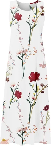 Vista 5 de XSSFCC Womens Summer Clothes Boho 2023 Casual Sleeveless Cotton Linen Button Front Summer Dress for Holiday with Pokets