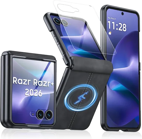 Vista 50 de para Samsung Galaxy Z Flip 7 Funda con protección de bisagras y protector de pantalla incorporado, funda de cuero mate de policarbonato ultradelgada