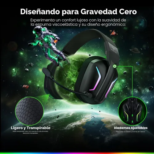 Vista 5 de WESEARY - Auriculares inalámbricos para juegos para PS5, PS4, PC, Switch 20 ms de baja latencia 2.4GHz USB & Bluetooth 5.4 Gaming Headphones
