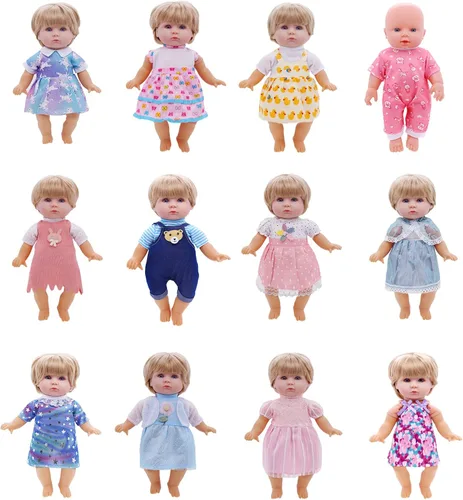 Vista 2 de Ropa y accesorios para muñecas de niña, 12 juegos de ropa de muñeca para muñecas de 12 pulgadas, ropa de muñeca de bebé, ropa de vestir, pijamas