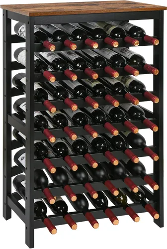 Vista 14 de VASMIA Estante de vino de bambú para 42 botellas, estante de vino de 7 niveles independiente con mesa, estante de almacenamiento de vino para Negro