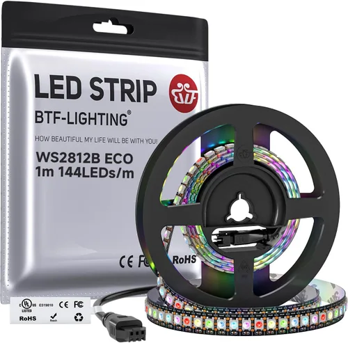 Vista 15 de BTF-LIGHTING WS2812B Tira LED RGB ECO, efectos de persecución 5050SMD direccionables individualmente, 3.3 pies, 60 píxeles/m, color de ensueño Negro
