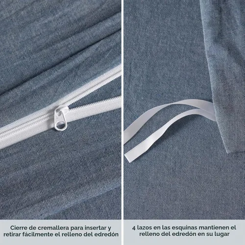 Vista 7 de Wake In Cloud – Juego de funda de edredón de algodón, tamaño individual, azul denim cambray, 100% algodón lavado, con textura parecida al lino