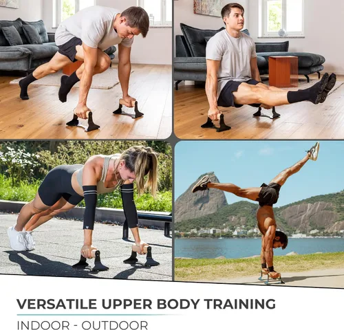 Vista 6 de PULLUP & DIP Parallettes - Mangos para Flexiones con Mangos Ergonómicos de Madera y Acero de Alta Resistencia - Barras Parallettes Antideslizantes