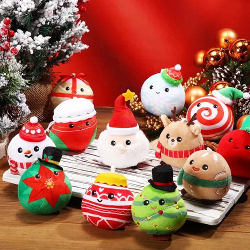 Vista 3 de Aoriher 12 piezas Adornos de Navidad de felpa 8 centímetros Muñeca de felpa Juguetes de Papá Noel, muñeco de nieve, pan de jengibre, árbol