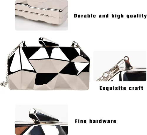 Vista 5 de QZUnique Bolso de mano de metal con diseño geométrico, de noche, con cadena de corte de piedra abstracta para mujer
