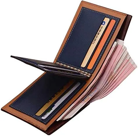 Vista 2 de Billetera para hombres de moda bolsillos ID tarjeta de crédito titular embrague plegable cuero PU monedero embrague monedero corto diseño masculino