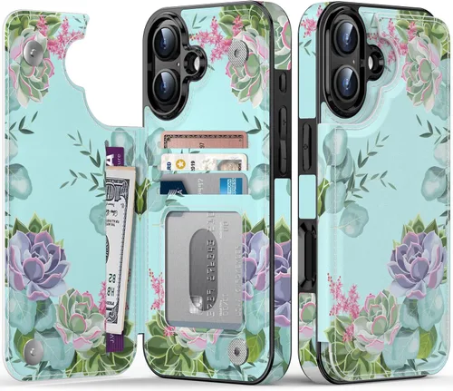 Vista 68 de LETO para iPhone 15 Pro Funda tipo cartera - Tapa tipo folio con patada - Diseños de moda - Tarjetero - Funda protectora para mujeres y niñas - 6.1