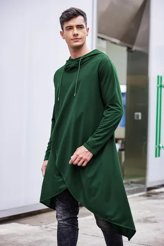 Vista 2 de Coofandy - Sudadera con capucha estilo poncho casual para hombre, con dobladillo asimétrico