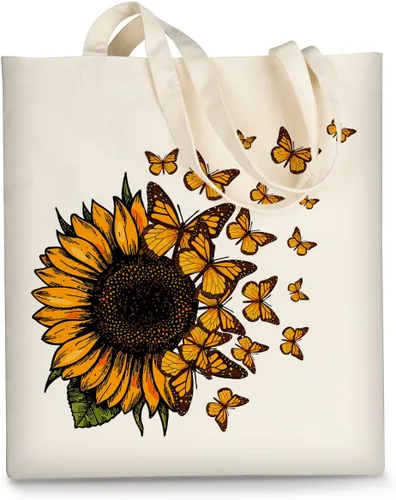 Vista 18 de AUSVKAI Bolsa de lona estética para mujer, lindas bolsas de algodón reutilizables de tela para ir de compras, playa, regalos de moda