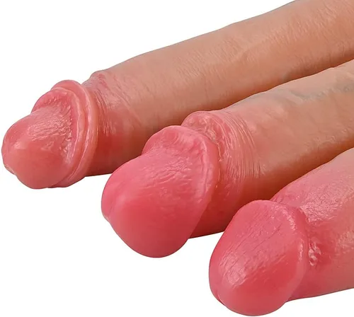 Vista 2 de SXOVO Consoladores realistas de silicona líquida para el pene, 3 piezas para el pene, juguete sexual realista de vetas y glande para pene, juguete