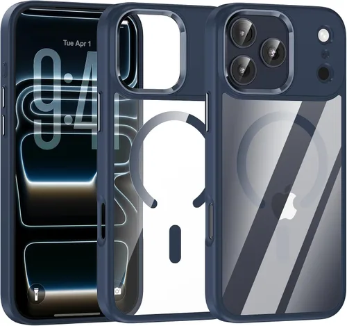 Vista 22 de Funda magnética para iPhone 13, compatible con MagSafe, protección de grado militar, parte trasera dura transparente y marco de TPU suave, funda