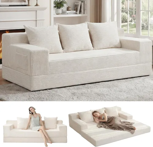 Vista 19 de Sofá cama convertible sin hueso de gran tamaño, sofá cama futón plegable, sofá cama tamaño Queen, sofá plegable sin hueso, sofá cama extraíble