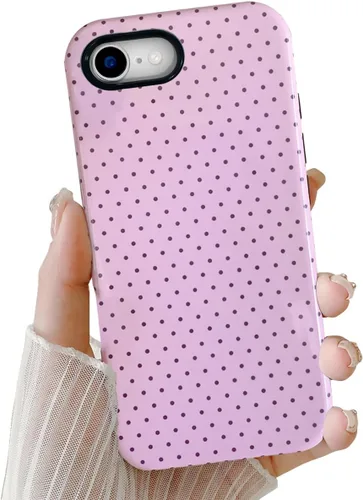 Vista 15 de Compatible con iPhone SE/8/7 Funda Linda para Celular, Diseño de Patrón Estético de Puntos, Funda Protectora Antiarañazos de 2 Capas Híbridas a Azul