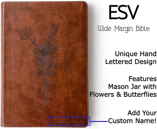 Vista 5 de JOY CREATIVE Biblia de letras rojas de margen ancho ESV Personalizado con nombre El diseño personalizado está escrito a mano y grabado