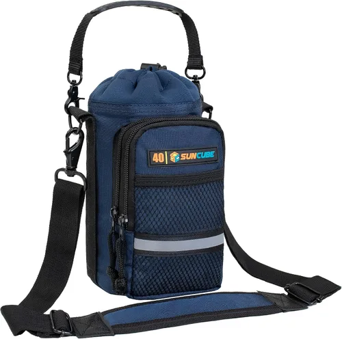Vista 9 de SUN CUBE Portabidón de agua con correa, bolsa aislada para botella de agua con bolsillo para teléfono, soporte cruzado para botella para caminar