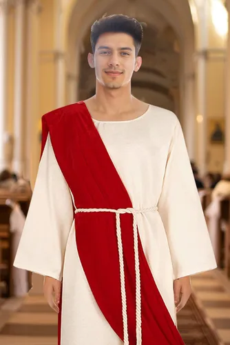 Vista 7 de Disfraz de Cristo para hombre, túnica griega antigua, capa bíblica, bufanda, cuerda Style-1