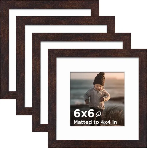 Vista 8 de KINLINK Juego de 4 portarretratos de 4 x 4, color negro, cuadrados de madera con plexiglás para 4 x 4 sin paspartú para mesa y pared