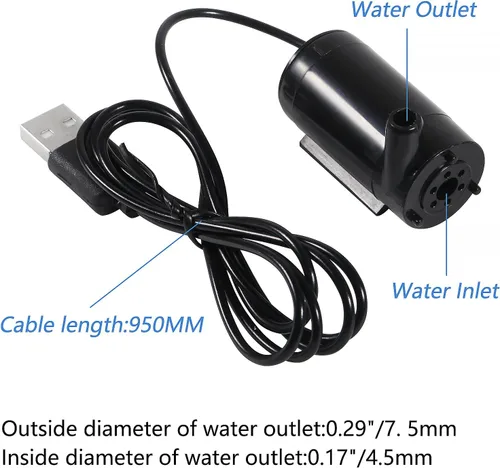 Vista 2 de 4pcs Micro Bomba sumergible DC 3-5V USB Mini bomba de agua para acuarios, pecera, estanque, fuente hidropónica jardín (negro)